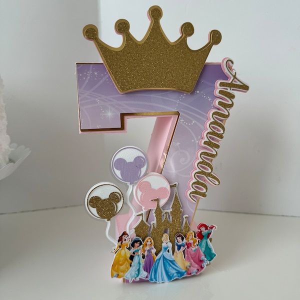 Prinsessa Disney 3D-bokstäver eller siffror | Prinsessfesttema | Prinsessfödelsedagsminnessak | Flickfestdekorationer | Prinsessmiddepunkt