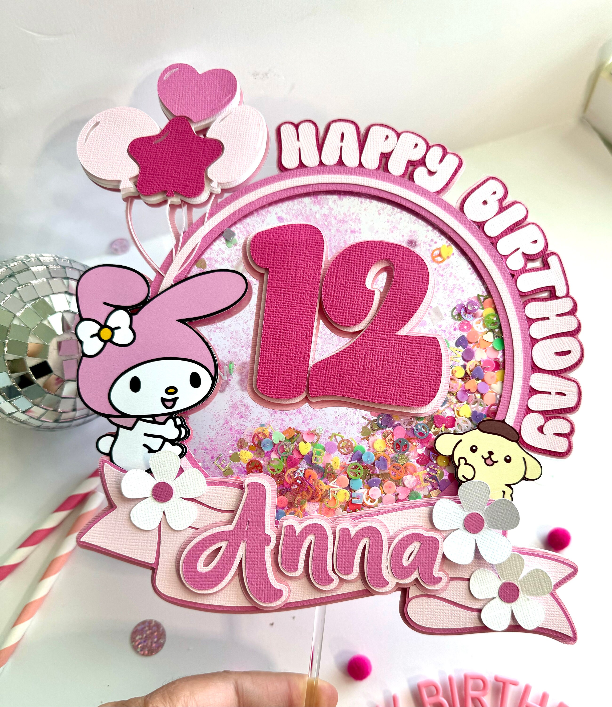 My Melody Topper, Shaker Cake Topper, Pink Cake Topper, Melody Party ...