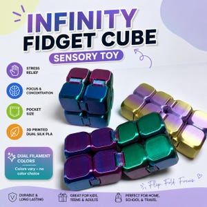 Infinity Fidget Cube | 3D Printed Sensory Toy | Dual Silk PLA | ADHD, Autism, Anxiety Relief | Desk Fidget | Stress Relief Gift