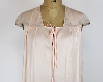 1950's Vintage Pink Rayon Nightgown with Lace Inserts, Pink Nightdress, 50s vintage lingerie