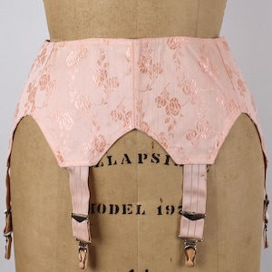 1950s Vintage Pink Cotton Brocade Girdle, Vintage Garter Belt, Dead Stock Suspender Belt, Hosiery Belt, Boudoir Lingerie, Suspenders