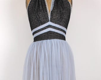 1960's Vintage Blue and Black Nylon Nightgown, Vintage Boudoir Babydoll, Vintage Nightie, Negligee