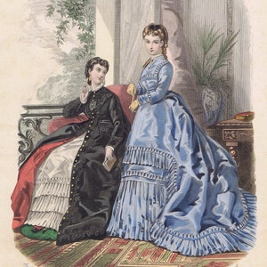 Plaques de mode françaises de 1870, gravures « La mode illustrée », plaques de mode du XIXe siècle