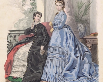 Láminas de moda francesas de 1870, grabados "La Mode Illustrée", láminas de moda del siglo XIX