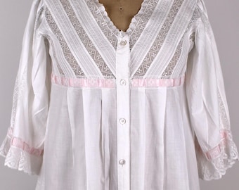 1900s Antique Cotton and Lace Shirt, Antique Lace Shirt,  Antique Lingerie