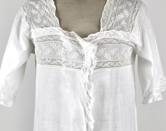 1900s Antique White Cotton Robe with Lace, Antique Lingerie Nightgown