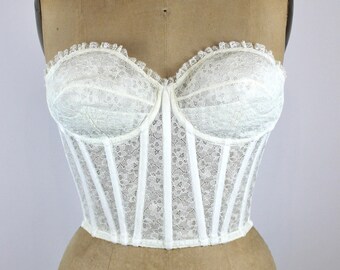 1950's Vintage "Java Lusso" Strapless White Bustier Bra, Vintage Pointed Bra, Burlesque Lingerie, White Brassiere