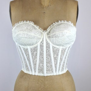 1950's Vintage "Java Lusso" Strapless White Bustier Bra, Vintage Pointed Bra, Burlesque Lingerie, White Brassiere