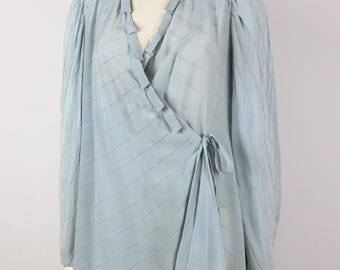 1930s Vintage Blue Silk Dressing Gown, Blue Silk Boudoir Robe