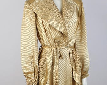1940s Vintage Golden Satin Robe, Antique Rayon Liquid Satin Dressing gown, Hollywood Boudoir Gown, Step in, Negligee