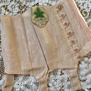1920s Vintage Girdle &quot;Edera&quot;, 20s Pink Side Lacing Corset, Antique Girdle Corset, Vintage Suspender Belt, Suspenders