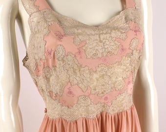 1930s Vintage Pink Silk Nightgown with Lace, Silk Nightdress, Boudoir Gown, Step in, Negligee