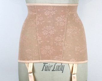 1950s Vintage "Tourbillon" Pink Girdle Skirt, Vintage Garter Belt, Suspender Belt, Hosiery Belt, Boudoir Lingerie, Suspenders