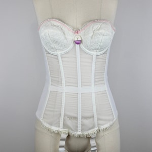 1960s Vintage Deadstock Bustier Corset &quot;Triumph&quot;, White Retro Brassiere, Girdle with Suspenders, Burlesque Lingerie, Guepiere