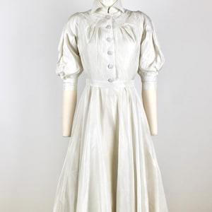 1940s Vintage Wedding Dress, White Rayon PUff Sleeve Bridal Gown, White Vintage Dress, 1950s Wedding Dress