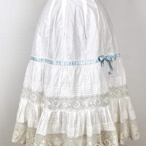 Antique Lace Petticoat with Ribbon, Cotton Petticoat, Lace Trim Victorian/Edwardian Underskirt, Vintage Cotton Lace Insert Skirt