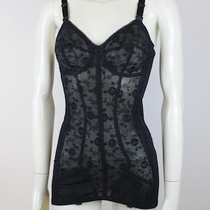 1960s Vintage Black Lingerie Corset &quot;Armonia&quot;, Black Retro Shapewear, Girdle with Suspenders, Burlesque Lingerie, Guepiere