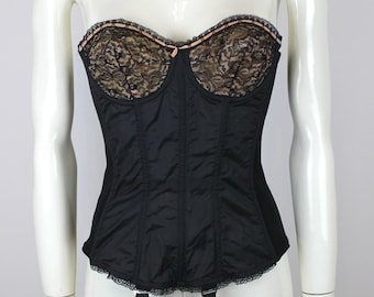 Corset bustier noir « Triumph » vintage des années 1960, soutien-gorge rétro noir, gaine avec bretelles, lingerie burlesque, guepiere