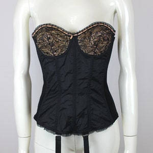 1960s Vintage Black Bustier Corset &quot;Triumph&quot;, Black Retro Brassiere, Girdle with Suspenders, Burlesque Lingerie, Guepiere