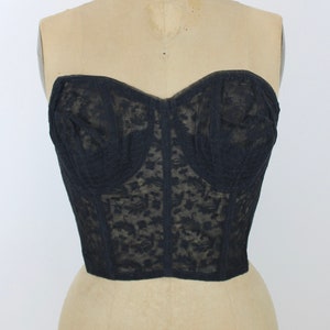 Soutien-gorge bustier noir « Vanda Milano » des années 1940, soutien-gorge sans bretelles, soutien-gorge pointu vintage, lingerie rétro