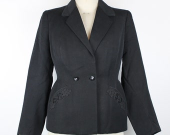 Veste bar vintage des années 40, tailleur années 50 Nipped Hanches, blazer en laine noire années 50, New Look