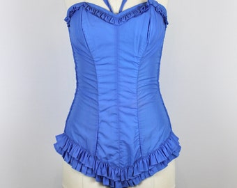 1950s Vintage Blue Nylon Swimsuit "Plaisir d'Ete", French Vintage Swim Wear, Beach Costume, One Piece Bathing Suit