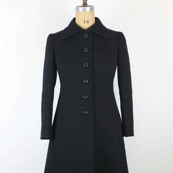 1960s Vintage EMILIO SCHUBERTH Black Wool Coat, 60s Italian Couture, Vintage Retro Coat