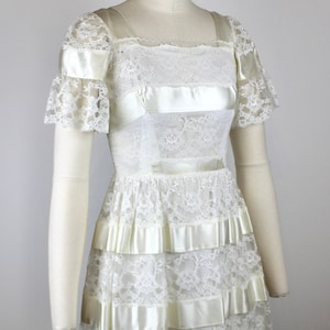 1980s Vintage &quot;Annie Rose&quot; White Lace and Ribbon Dress, Coquette Maxi Evening Dress, Vintage Prom or Wedding Dress