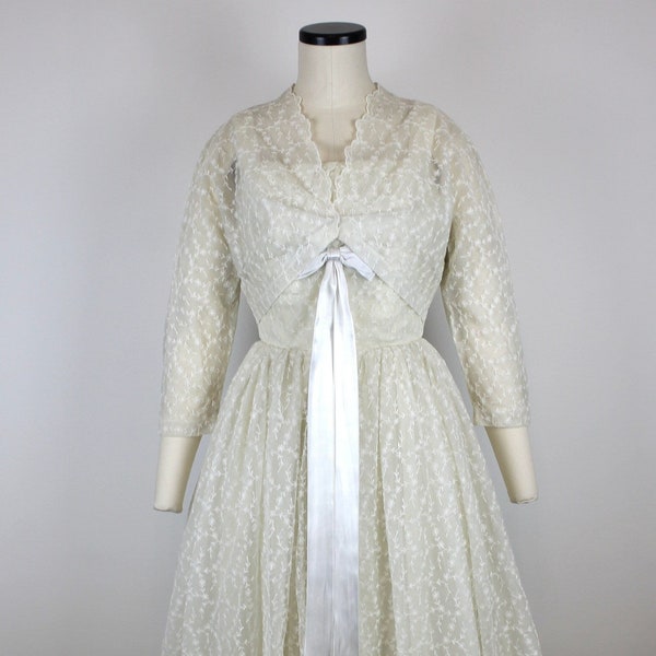 1950er Vintage Brautkleid, Off White Lace Brautkleid, Weißes Vintage Kleid, 50er Brautkleid