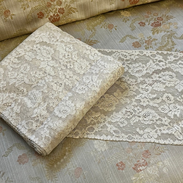 Vintage Wide Calais Lace per Metre, 18cm Antique Cotton Lace, Dentelles de Calais for Sewing Projects, Period Costumes, Vintage Haberdashery