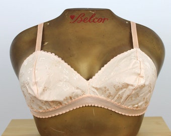 Reggiseno in broccato di cotone rosa vintage anni '40, reggiseno nudo anni '40, bustier, lingerie Pin Up, reggiseno italiano, Deadstock, reggiseno proiettile