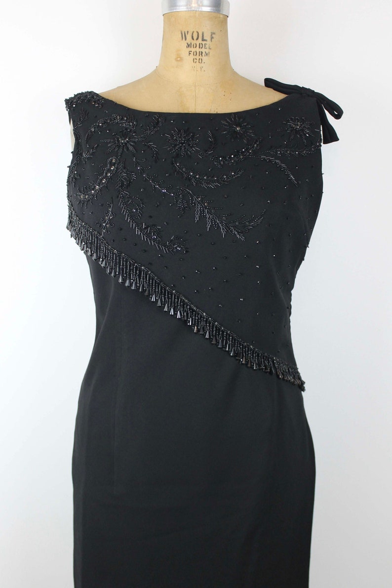 Robe noire perlée vintage des années 1960, robe de soirée des années 50, robe de soirée, robe brodée, robe rétro, LBD image 8