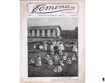 Rivista francese d'epoca del 1901 "Femina", diario antico, effimeri d'epoca, scrapbooking, decorazione murale per riviste d'epoca