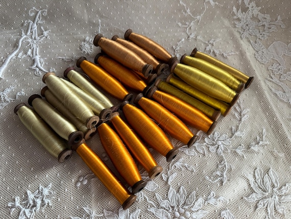 Lot of 6 Antique French Silk Thread Spools, Silk Thread, Embroidery Thread
