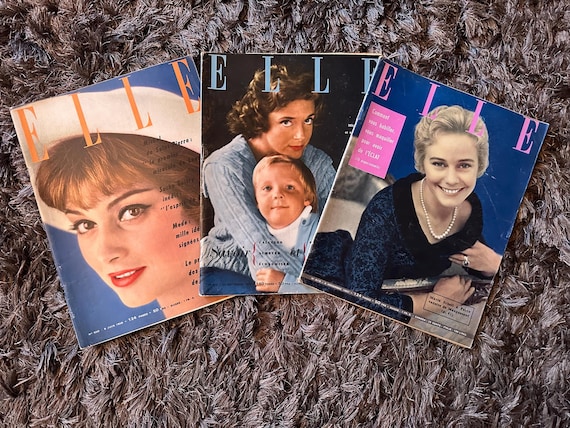Lot of 3, 1957-1958 Elle Vintage Magazine, 1950s Vintage Fashion