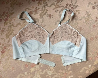 1930s Vintage Pink, Blue or White Rayon Tricot Bra, 1930s Pink Lace Brassiere, Bustier, Pin Up Lingerie, French Brassiere, Deadstock