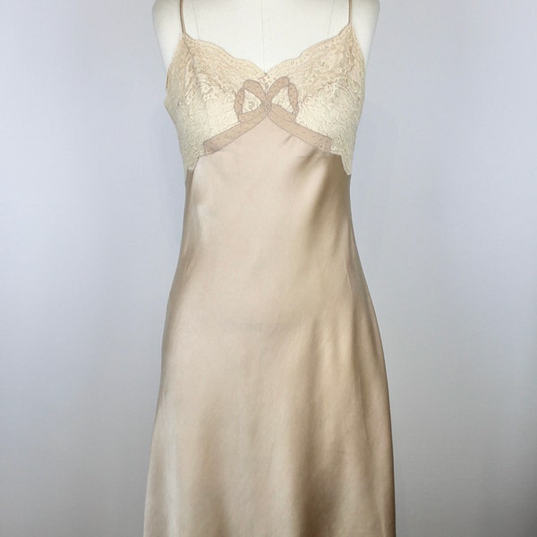 1970s Vintage Beige Silk Nightgown, Pink Silk Satin Nightdress, Boudoir Gown, Step in, Negligee