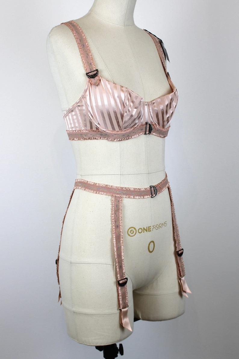 Vintage Inspired "Chantal Thomass" 2004 Lingerie Set, Vintage Bra + Girdle, Vintage Suspender Belt, Vintage Garter Belt image 4