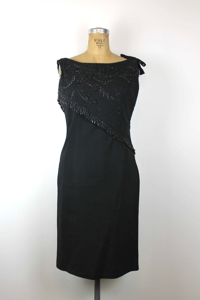 Robe noire perlée vintage des années 1960, robe de soirée des années 50, robe de soirée, robe brodée, robe rétro, LBD image 7