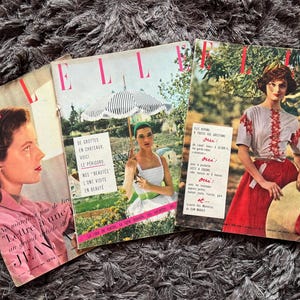 Lot of 3, 1955-1957 Elle Vintage Magazine, 1950s Vintage Fashion Magazine (France), Vintage French Magazine, Magazine Wall Art