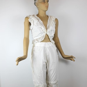 1900s Antique Lingerie Set, Cotton Bloomers and Chemise, Lace Trim Victorian/Edwardian Bloomers, Vintage Cotton Lace