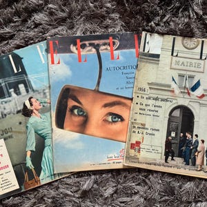 Lot of 3, 1954-1955-1956 Elle Vintage Magazine, 1950s Vintage Fashion Magazine (France), Vintage French Magazine, Magazine Wall Art