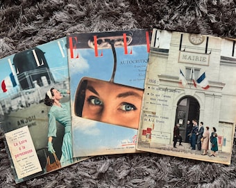 Lot of 3, 1954-1955-1956 Elle Vintage Magazine, 1950s Vintage Fashion Magazine (France), Vintage French Magazine, Magazine Wall Art