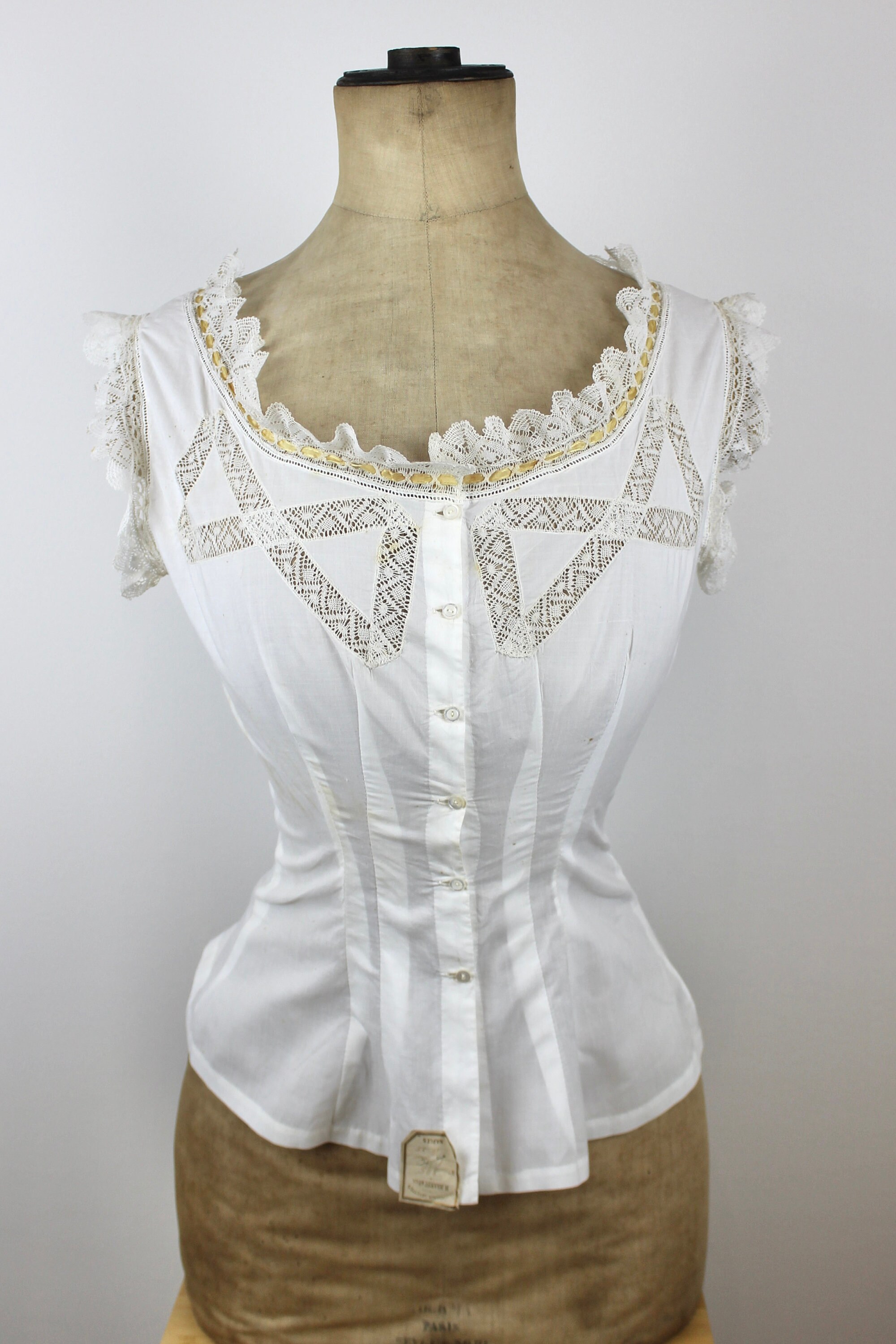 1890s Antique Corset Cover, Victorian Camisole, Antique White Lace 
