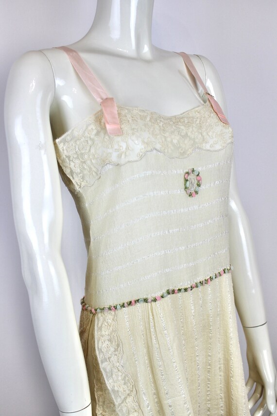 1920s Vintage Cream Silk Lingerie Teddy, Antique Silk Romper With 