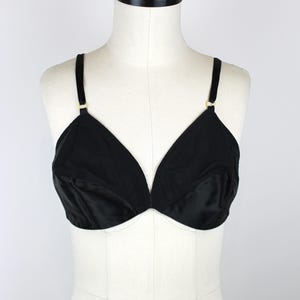 1950s Vintage Black Satin Bra &quot;Rose Marie&quot;, Vintage Satin Bra, Pointed Bustier, Deadstock Bra, NOS, French Brasserie
