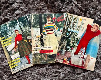 Lot of 3, 1954-1955 Elle Vintage Magazine, 1950s Vintage Fashion Magazine (France), Vintage French Magazine, Magazine Wall Art