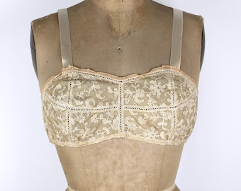 Antique Lace Brassiere with silk satin Ribbon Straps, Edwardian bra