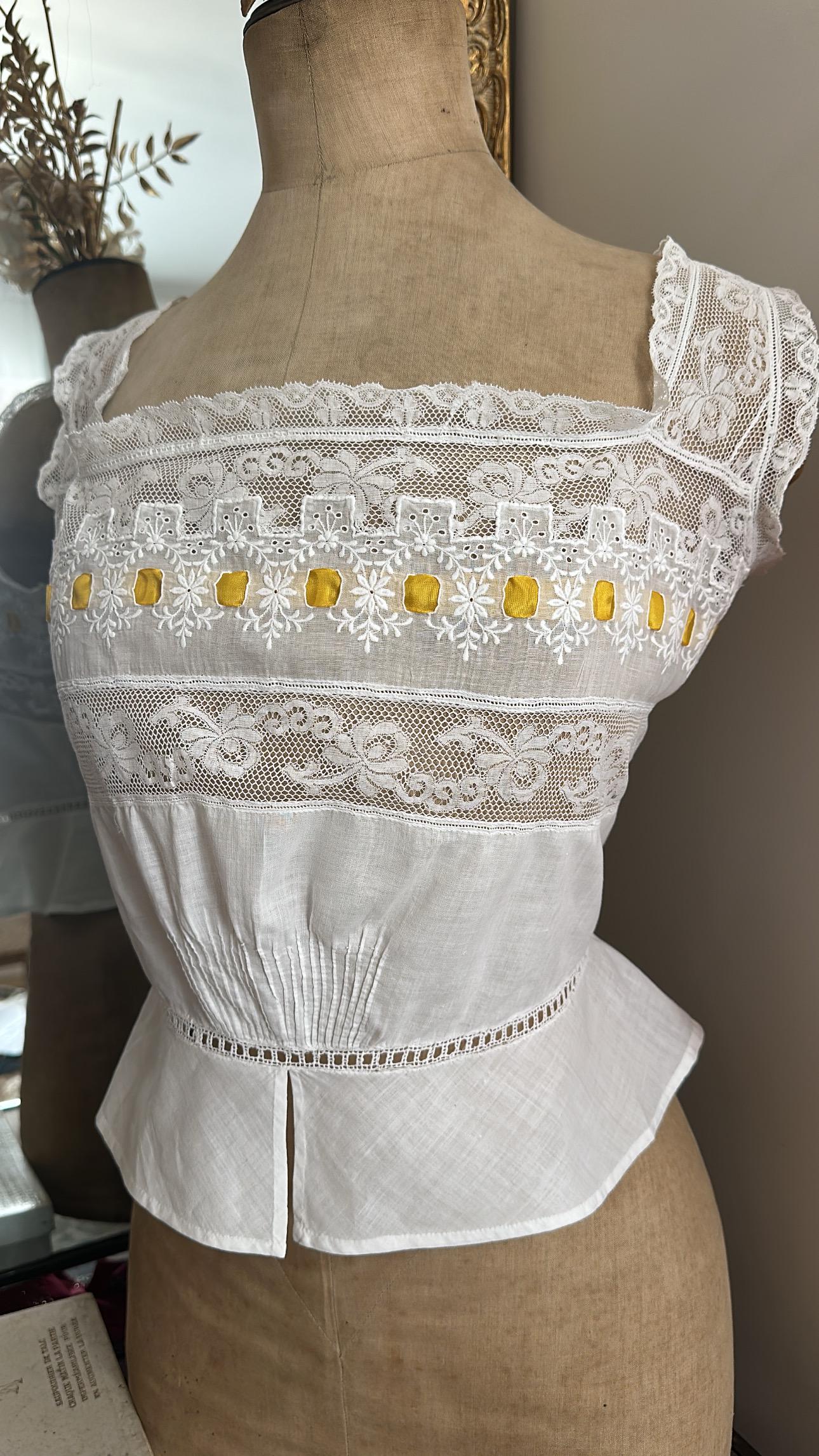 Antique Corset Cover With Silk Ribbon, Victorian Camisole, Antique 