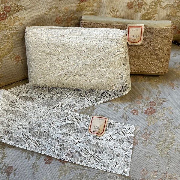 Vintage Calais Lace per Metre, Antique Cotton Lace, Dentelles de Calais for Sewing Projects, Period Costumes, Vintage Haberdashery